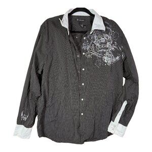 INC International Concepts Mens Skull Pinstripe Button Down Shirt